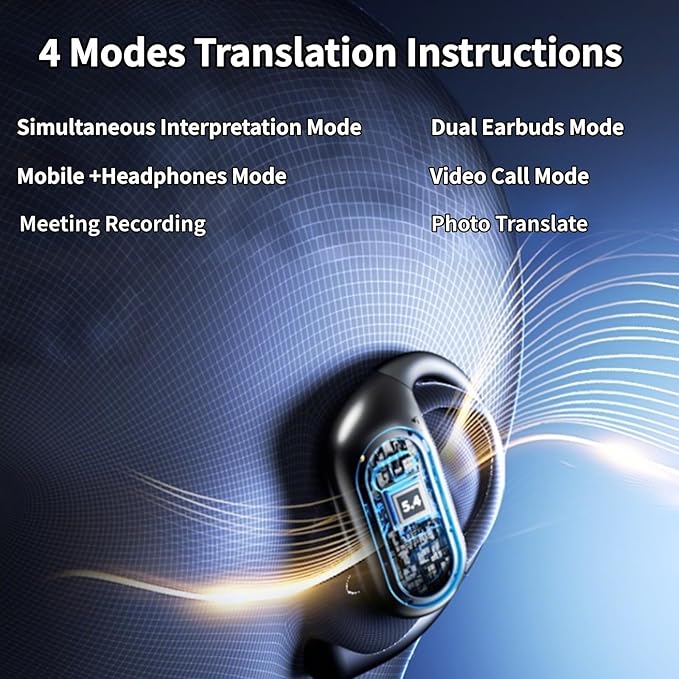 AI Translation Earbuds Real Time 144 Languages, 3-in-1 Bluetooth 5.4 Translating Device,Translator Headphones 45H Playtime Noise Canceling Mic for Travel Business Learning, iOS & Android Blue