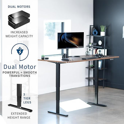 VIVO Electric 71 x 36 in Dual Motor Rustic Sit Stand Desk, Memory Height Adjustment, 2B Series, Vintage Brown Top Black Frame, DESK-KIT-2B7N-36