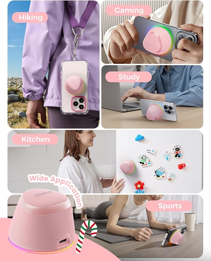 Portable Speaker Stocking Stuffers Teens: White Elephant Gifts for Adults Men Women, Loud Bluetooth Speakers Phone Accessories Stand, Birthday Christmas Ideas Gift Boy Girl Trendy Stuff-Rose Pink