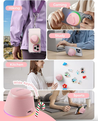 Portable Speaker Stocking Stuffers Teens: White Elephant Gifts for Adults Men Women, Loud Bluetooth Speakers Phone Accessories Stand, Birthday Christmas Ideas Gift Boy Girl Trendy Stuff-Rose Pink