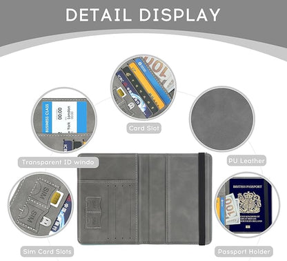 ILIYAH-Passport Cover-Passport Holder Travel Wallet-RFID Blocking Passport Case Travel Accessories Card Holder Wallet Unisex Travel Gifts（Grey）