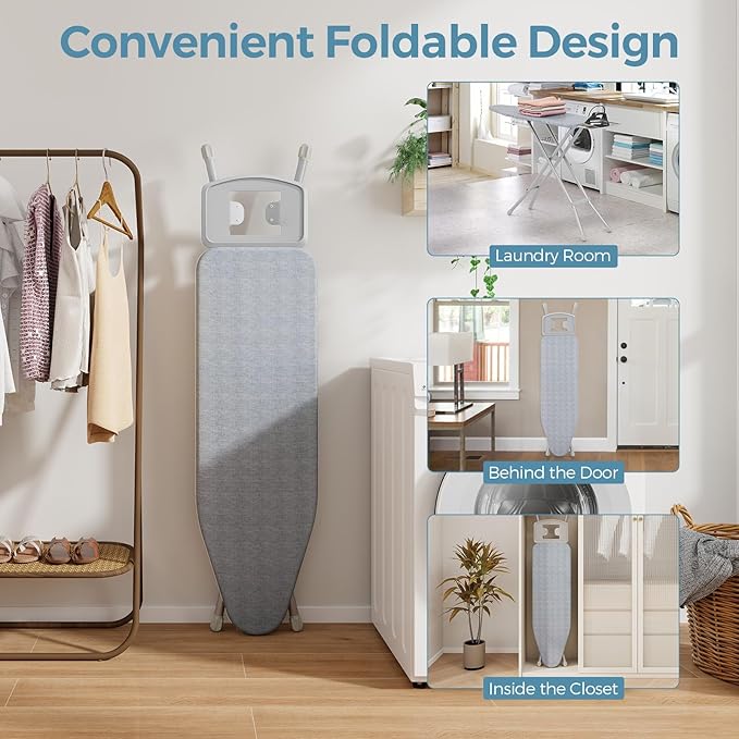 COSTWAY Ironing Board Full Size, 57” x 15” Foldable Iron Stand w/ 7-Level Height Adjustable, Heat-Resistant Ironing Cover, Heavy-Duty Metal Frame, Compact Iron Table for Home, Laundry Room (Gray)