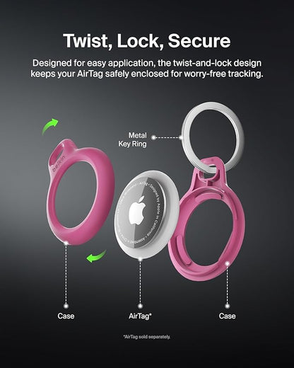 Belkin Apple AirTag Secure Holder with Key Ring - Durable, Scratch-Resistant Case with Open Face & Raised Edges - Protective AirTag Keychain Accessory for Keys, Pets, Luggage, & More - Pink