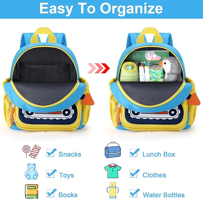 Accmor Toddler Leash Backpack, Cute Excavator Backpacks with Anti Lost Wrist Link, Kid Walking Harness Back Pack Travel Essential Mini Rucksack Bag with Restraints Hand Strap Tether for Baby Boys