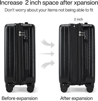 Hanke Expandable Hard Shell Luggage Sets 2 piece Carry on Luggage with Wheels Suitcases Lightweight Checked Travel Luggage Rolling Large Suitcase Travel Luggage Bag Woman Men 20/29 Inch(Jet Black)