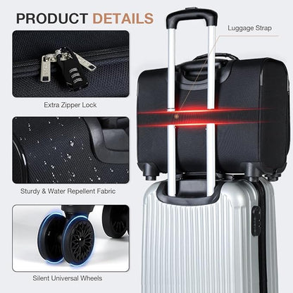 Lekebobor Rolling Laptop Bag With a Compact Combination Lock，Rolling Laptop Briefcase on Wheels for Women/Men Fits Up to 15.6Inch computer Bags Water Resistant for Work Travel and Business, Black