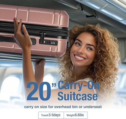 KYME Carry On Luggage 22x14x9 Airline Approved with TSA Lock Hard Shell Carry On Suitcase Lightweight Suitcases with Wheels Small Luggage for Men Women,Carry-On 20 Inch,Rose Gold