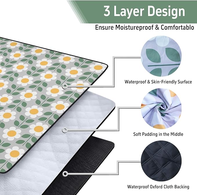 Extra Large Picnic Outdoor Blanket 60''x80'' Waterproof and Sandproof Picnic Mat for Beach Foldable Camping Accessories for Grass Lawn Park
