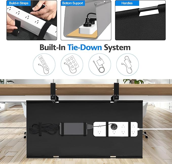 Under Desk Cable Management Tray No Drill, Premium Fabric Cord Organizer for Table - Desk Cable Organizer Cable Tray Hiders for Office&Home (27.5″L x 13.7" W)