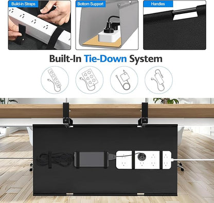 Under Desk Cable Management Tray No Drill, Premium Fabric Cord Organizer for Table - Desk Cable Organizer Cable Tray Hiders for Office&Home (47.2″L x 13.7" W)