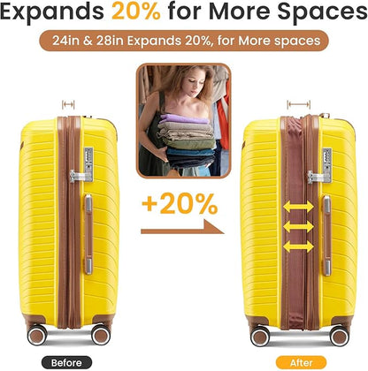 Merax Luggage 4 Piece Set Hardside Expandable Suitcase Set with Case,Travel Luggagewith Spinner Wheels,Airplane Approved Carry On Luggage Sets,Yellow,14/20/24/28