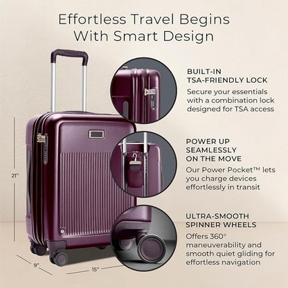 Briggs & Riley Sympatico Hardside Luggage Collection, Plum, 21" Global Carry-On, Sympatico Hardside Luggage