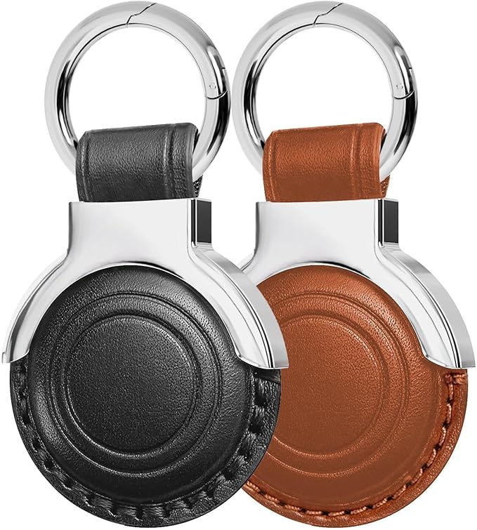 Genuine Leather All-in Package for Airtag Holder Designed for Apple for Airtags Keychains.Compact Design with Key Rings for Added Convenience and Protective Casing for Airtag (Multicolor-3