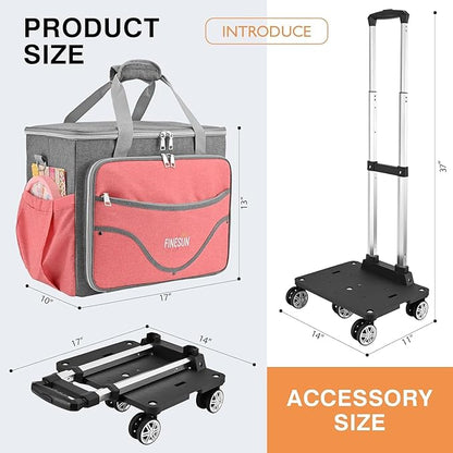 Rolling Tote Bag for Women Teacher Bag Rolling Cart Briefcase with Wheels Carry on Wheeled Bag for Work,Office,Craft Pink