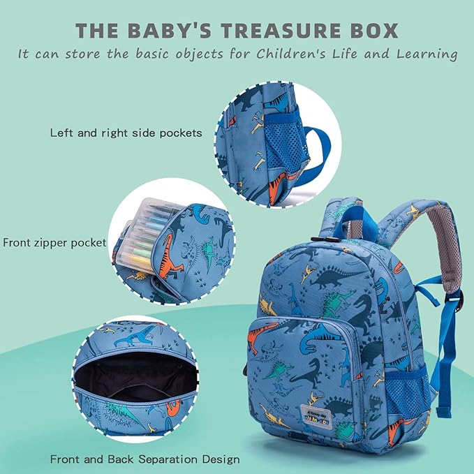 willikiva 3D Dinosaur Backpack Toddler Backpacks for Boys and Girls Kids Backpack Waterproof Preschool Safety Harness Leash (Light Blue)