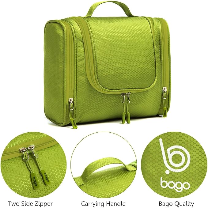 Bago Travel Toiletry Bag for Women and Men X-Large Waterproof Hanging Large Toiletry Bag for Bathroom and Travel Bag for Toiletries Organizer - Makeup Bag (Green)