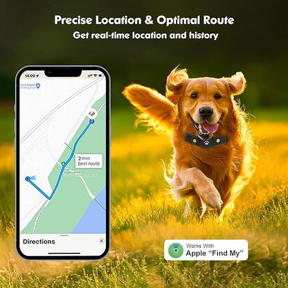 GPS Tracker for Dogs – Smart Dog Collar & Pet Tracker with Real-Time Location, No Monthly Fee, Unlimited Range (iOS Only) – Fits Small to Large Dogs(Locator Included) (Black)