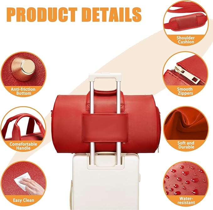 Leather Garment Bag Women, Carry on Garment Bag for Travel Convertible Garment Duffel Bag 2 in 1 Waterproof Foldable Travel Suit Bag Weekender Bag with Shoe Pouch