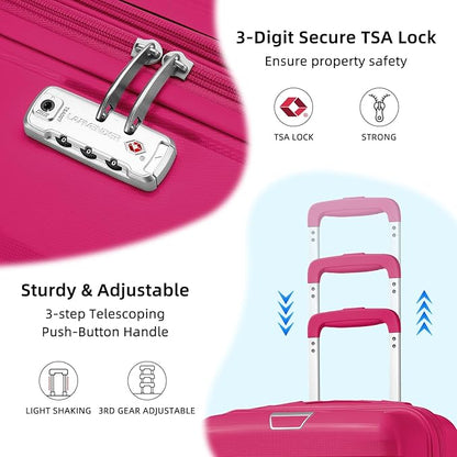 LARVENDER Luggage Sets 3 Piece, Hardside PP Carry On Suitcase with 360° Spinner Wheels TSA Lock Luggage Sets for Women, Beetroot Purple