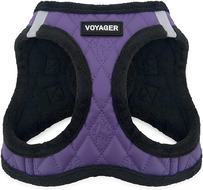 Best Pet Supplies - All Weather Mesh/Plush, Reflective, No Pull Harness for Small, Medium Dogs, Cats - Secure with Hook & Loop Fastener, Buckle, Double D-Rings - Purple Faux Leather, S