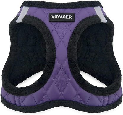 Best Pet Supplies - All Weather Mesh/Plush, Reflective, No Pull Harness for Small, Medium Dogs, Cats - Secure with Hook & Loop Fastener, Buckle, Double D-Rings - Purple Faux Leather, XL