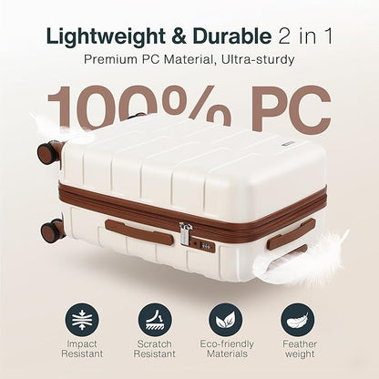 Carry On Luggage 20 Inch Hardside Ultra Durable 100% PC Lightweight Small Travel Suitcase with Wheels TSA Lock, Elegant White