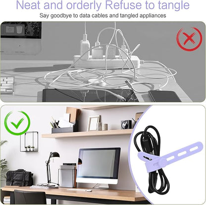 Donruby 24Pcs Silicone Cable Ties - Reusable & Washable with Locking Buckle Design, Adjustable Fastening Cable Straps, Multi-Purpose High Elasticity Cord Organizer (Purple)
