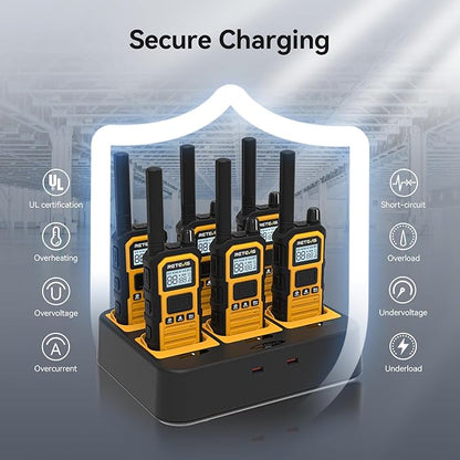 Retevis RB48 Plus Walkie Talkies Long Range, Heavy Duty Rechargeable GMRS Two Way Radios, IP67 Waterproof, Shock Resistant, Group Call, VOX(6 Pack with Gang Charger)