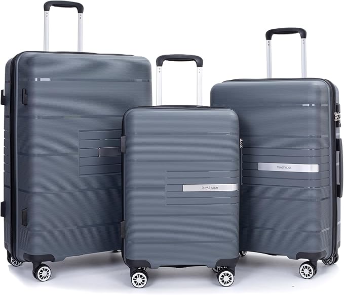Luggage 3 Piece Sets Suitcase Set with Double Spinner Wheels, Lightweight Carry On Hardside Travel Luggage with TSA Lock, (20/24/28) (Gray)