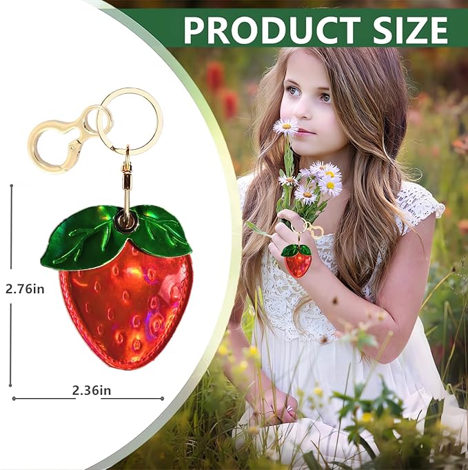Shiny Leather Charm Keychain Holder Case Compatible with AirTag,Cute Protective Cover with Keyring,Anti-Scratch Finder GPS Tracker Case for Wallet Keys,Bag,Pets(Strawberry)