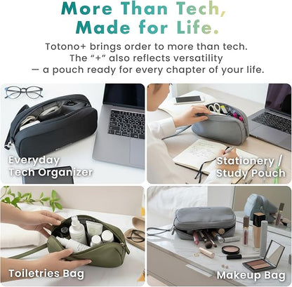 BELLEMOND「Totono+」| Cord Organizer Tech Pouch | Travel Electronics Organizer Case for Cables & Chargers | Hidden AirTag Slot & Cable Pass-Through | Designed in Japan | Charcoal Gray