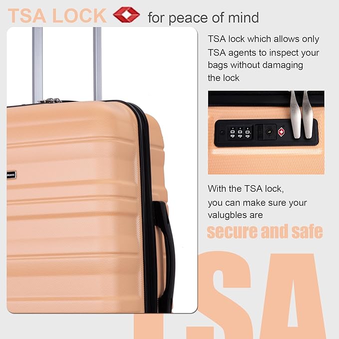 Travelhouse Luggage Sets, Expandable Hardside Suitcases 24in/28in, Carry on 20in,3 Piece Set Travel Luggages Clearance with Double Spinner Wheels TSA Lock Lightweight (Peach-66)