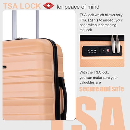 Travelhouse Luggage Sets, Expandable Hardside Suitcases 24in/28in, Carry on 20in,3 Piece Set Travel Luggages Clearance with Double Spinner Wheels TSA Lock Lightweight (Peach-66)