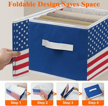 3 Pack Oxford Fabric Storage Bins with Beautiful Flag Print, Large Closet Organizers and Storage, Sturdy Foldable Clothes Organizer Box with PU Handles, Ideal for Cloth Toys Books Storage Baskets
