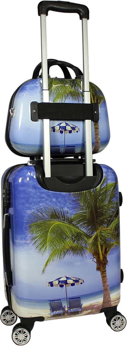 World Traveler VentureX Airline Approved 2-Piece Carry-On Luggage Set – Lightweight Hardside Polycarbonate Suitcase with Spinner Wheels - Palm Tree