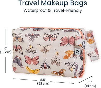 Tiny Twinkle Waterproof Travel Toiletry & Makeup Bag Organizer | Makeup Pouch with Multiple Compartments & Snap Handle for Travel | Gift for Teen Girls and Women (Flutter)