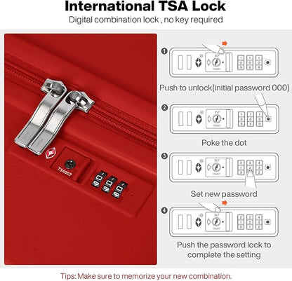 mixi Carry on Luggage, Suitcase with Spinner Wheels 16in Luggage Hardshell Lightweight Rolling Suitcases PC with Cover & TSA Lock, Red