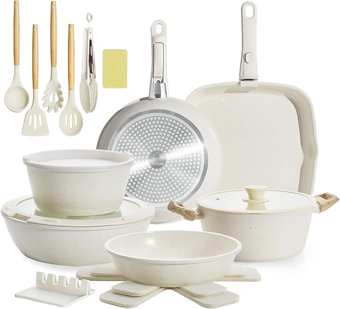 23PCS Ceramic Pots and Pans Set,Nonstick, Removable Handle Pots and Pans Set, Stackable Pan Set, Ceramic Nonstick Pan Non Stick for Easy Cooking