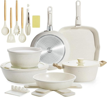 23PCS Ceramic Pots and Pans Set,Nonstick, Removable Handle Pots and Pans Set, Stackable Pan Set, Ceramic Nonstick Pan Non Stick for Easy Cooking