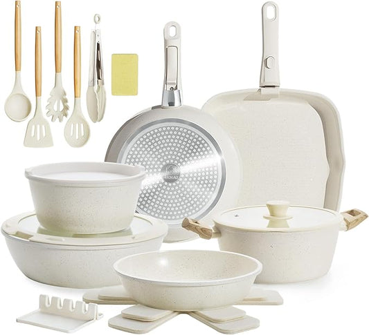 23PCS Ceramic Pots and Pans Set,Nonstick, Removable Handle Pots and Pans Set, Stackable Pan Set, Ceramic Nonstick Pan Non Stick for Easy Cooking