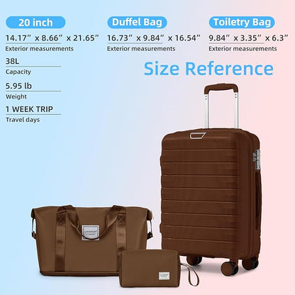 LARVENDER Luggage Sets 3 Piece, Hardside PP Carry On Suitcase with 360° Spinner Wheels TSA Lock Luggage Sets for Women, Maple