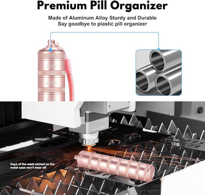 Portable Metal Pill Medicine Organizer - Waterproof Pill Case Compact Travel Pill Box Weekly Aluminum Alloy Container, 7 Day Daily Pill Organizer Holder for Small Pills, Pink S