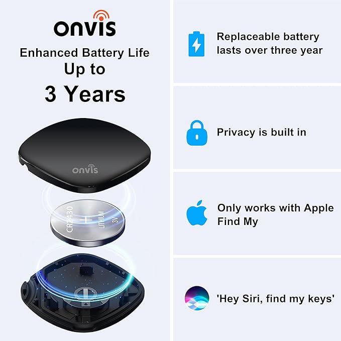 Onvis Item Finders Tracker Work with Apple Find My APP (iOS Only, Not for Android), Smart Bluetooth Locator for Keys, Luggage Suitcases, Bags Wallets, Backpack, IP67 Waterproof (1) (1)