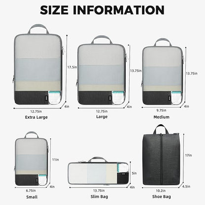 BAGAIL 6 Set Lightweight Compression Packing Cubes with Packing List, Anti-Tearing Expandable Organizer Bags for Travel, Black