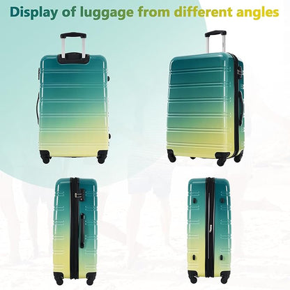 Merax Suitcase Set, Hardshell Luggage Sets 3 Piece with Spinner Wheels, Expandable Gradient Color Suitcase with TSA Lock Lightweight 20" 24" 28",Green and Yellow