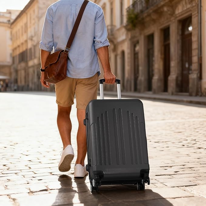 Karl home 24in Checked Luggage with TSA Lock, ABS Hardshell Check-in Suitcase with Spinner Wheels, Durable Medium Suitcase Rolling Luggage for Business Travel, Dark Grey