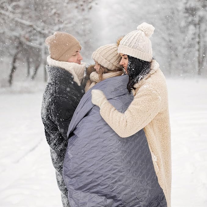 Tranqun 2 Large Outdoor Blanket 78'' x 55'' Quilted Windproof Waterproof Fleece Sandproof Stadium Foldable Warm Blanket for Camping Picnic Sporting Events Cold Weather (Gray)