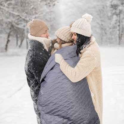 Tranqun 2 Large Outdoor Blanket 78'' x 55'' Quilted Windproof Waterproof Fleece Sandproof Stadium Foldable Warm Blanket for Camping Picnic Sporting Events Cold Weather (Gray)