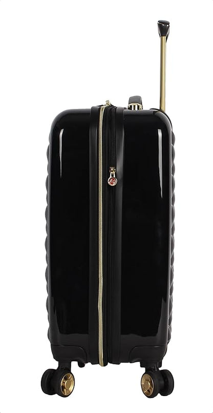 Betsey Johnson Designer 20 Inch Carry On - Expandable (ABS + PC) Hardside Luggage - Lightweight Durable Suitcase With 8-Rolling Spinner Wheels for Women (Heart to Heart Black)