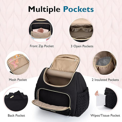 mommore Small Diaper Bag Diaper Backpack Stylish Toddler Baby Mini Maternity Bags Travel Backpacks with Insulated Pockets, Changing Pad, Stroller Straps